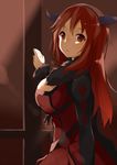  bad_id bad_pixiv_id blush breasts demon_girl dress hairband horns large_breasts long_hair looking_at_viewer maou_(maoyuu) maoyuu_maou_yuusha red_eyes red_hair soburi solo 