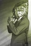  feline gun james_bond katmomma lion male monochrome ranged_weapon standing weapon 