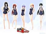  5girls black_hair blonde_hair blue_hair breasts brown_hair christiane_friedrich highres kawakami_kazuko kawakami_momoyo large_breasts long_hair maji_de_watashi_ni_koi_shinasai! mayuzumi_yukie multiple_girls red_eyes shiina_miyako short_hair smile swimsuit 