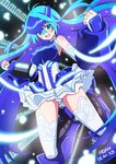  armor armored_dress artist_name bad_id bad_pixiv_id blue_eyes blue_hair breastplate dated detached_sleeves gauntlets greaves highres light_trail nean panties signature skirt solo thighhighs thrusters underwear vividblue vividred_operation white_legwear white_panties 