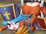  ass backless blue_hair blush bodysuit breasts cannibox chunsoft cross dragon_quest dragon_quest_iii enix erect_nipples game_over gloves hat monster priest_(dq3) rape red_eyes tears thighs torn_clothes trubka vore wince 