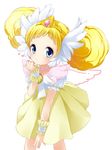  blonde_hair blue_eyes blush brooch candy_(smile_precure!) choker double_bun head_wings jewelry personification precure puffy_sleeves royal_candy short_hair skirt smile_precure! solo tiara white_background white_choker wrist_cuffs yellow_skirt yupachi 