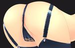  ass ass_focus black_background close-up f-ism garter_belt leather murakami_suigun panties partially_visible_vulva see-through simple_background solo thighhighs thong underwear 