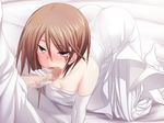  1girl all_fours blush bride brown_eyes brown_hair fellatio maji_de_watashi_ni_koi_shinasai! oral oshitari_azumi 