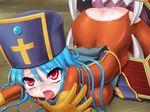  anal anilingus ass backless blue_hair blush bodysuit breasts cannibox censored chunsoft cross dragon_quest dragon_quest_iii enix erect_nipples gloves hat monster priest_(dq3) rape red_eyes saliva stomach_bulge tears thighs tongue torn_clothes trubka vore 