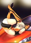  armpits ass bdsm blonde_hair blue_eyes blush bondage bound braid car f-ism ground_vehicle high_heels highres lying mclaren mclaren_mp4-12c motor_vehicle murakami_suigun on_back on_vehicle panties race_queen shoes short_hair solo sweat thighhighs top-down_bottom-up underwear white_panties 