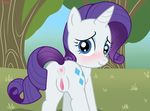  anus blue_eyes blush butt cub cutie_mark equine eyeshadow female feral friendship_is_magic fur hair horn horse looking_at_viewer looking_back makeup mammal my_little_pony pony presenting purple_hair pussy pussy_juice rarity_(mlp) smile solo unicorn unistar white_fur young 
