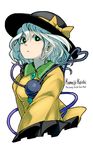  character_name green_eyes hat heart heart_of_string komeiji_koishi looking_at_viewer oso_(toolate) silver_hair simple_background solo third_eye touhou upper_body white_hair 