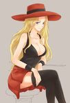  bad_id bad_pixiv_id blonde_hair blue_eyes breasts cleavage crossed_legs hat large_breasts leikangmin long_hair looking_at_viewer pokemon pokemon_(game) pokemon_xy serena_(pokemon) sitting sleeveless smile solo thighhighs 