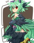  animal_ears ass bare_shoulders claws feathered_wings feathers flat_chest green_hair haik harpy highres looking_at_viewer looking_back monster_girl morgan_(shinrabanshou) red_eyes shinrabanshou solo talons wings 