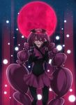  bad_end_happy bad_end_precure bat_wings black_bodysuit bodysuit fingerless_gloves full_moon gloves hands_on_own_face highres long_hair moon open_mouth pink_eyes pink_hair precure red_moon smile smile_precure! solo twintails wings yandere_trance yuki_(nanao_yuki) 