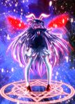  animal_ears bunny_ears glowing glowing_eyes hijikawa_arashi long_hair magic_circle necktie purple_hair red_eyes reisen_udongein_inaba skirt solo thighhighs touhou very_long_hair white_legwear zettai_ryouiki 