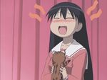  ^_^ animated animated_gif azumanga_daiou black_hair blush cat closed_eyes fangs hug iriomote_cat long_hair mayaa non-web_source sakaki school_uniform serafuku smile 