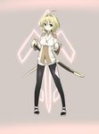  blonde_hair blue_eyes breasts highres jewelry kazana_(sakuto) medium_breasts necklace original pantyhose real_heaven_emissary short_hair smile solo sword weapon 