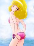  ass bikini blonde_hair kise_yayoi looking_back precure ruriruri short_hair smile_precure! solo swimsuit yellow_eyes 