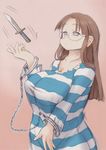  bad_anatomy breasts brown_eyes brown_hair capcom cody_travers cosplay fat final_fight glasses huge_breasts knife nekokami plump street_fighter 