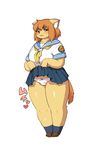  &#23396;&#23798;&#12499;&#12487;&#12530; ????? brown_hair cat chubby feline female hair looking_at_viewer mammal panties plain_background red_eyes school_uniform thighs underwear white_background 