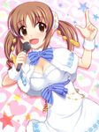  :d bad_id bad_pixiv_id blush bow breasts brown_eyes brown_hair cleavage dress hair_ornament idolmaster idolmaster_cinderella_girls large_breasts long_hair looking_at_viewer microphone open_mouth smile solo star totoki_airi totokichi twintails 