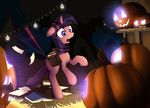  bag book cutie_mark equine female feral friendship_is_magic glowing gsphere hair hay_bale horn jack_o&#039;_lantern jack_o'_lantern light mammal multi-colored_hair my_little_pony outside paper pumpkin purple_eyes rearing saddle_bag saddle_bags scared solo tree twilight_sparkle_(mlp) unicorn 