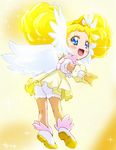  blonde_hair blue_eyes blush_stickers candy_(smile_precure!) double_bun haruyama_kazunori head_wings looking_at_viewer looking_back magical_girl open_mouth personification precure royal_candy smile_precure! solo tiara white_bloomers wings 