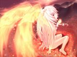  absurdres bad_id bad_pixiv_id fire fujiwara_no_mokou hair_ribbon highres husky_(artist) long_hair looking_back nude ribbon solo straight_hair touhou wings 