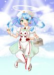  angel_feather angel_feathers blue_hair boots bracelet braclets cardfight!!_vanguard dress earrings feathers first_aid_kit frilled_dress frills green_eyes hair_tie hair_ties halo hat high_heel_boots high_heels jewelry long_hair looking_at_viewer nurse nurse_cap sunny_smile_angel thighhighs tools wings 