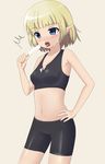  battle_sister_mocha bike_shorts blonde_hair blue_eyes cardfight!!_vanguard elf oracle_think_tank pixiv_thumbnail pointy_ears popsicle resized short_hair spandex sports_bra tamago_kago 