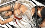  breasts covered_nipples highres kazakami_yuu large_breasts navel open_clothes original rotated school_uniform solo sword thighhighs torn_clothes weapon white_hair yellow_eyes zettai_ryouiki 
