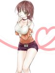  artist_request belt breasts brown_hair cardfight!!_vanguard chocker choker cleavage collar crossed_arms green_eyes heart heart_pattern looking_at_viewer lowres ponytail short_hair short_shorts shorts smile solo tank_top usui_yuri 