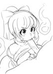  :&gt;= blush borrowed_character bow breasts cleavage clothes_lift fellatio ghost greyscale hair_bow hetero hitodama large_breasts long_hair looking_up maniacpaint marina_(noill) monochrome oral original penis ponytail sketch solo_focus sweater sweater_lift turtleneck 