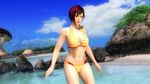  1girl 3d alternate_costume beach bikini breasts cleavage cloud dead_or_alive dead_or_alive_5 dutch_angle highres large_breasts looking_at_viewer mila_(dead_or_alive) mila_(doa) navel ocean official_art open_mouth outdoors red_hair screencap short_hair sky solo spaniard striped striped_bikini striped_swimsuit swimsuit tecmo wallpaper 