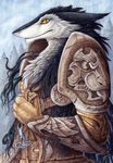  armor forest male orange_eyes qzurr sergal snow solo tree 