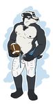  body_hair chubby football happy_trail male mammal mustelid nipples sofakinggood solo undressing uniform whiskers 