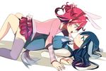  aida_mana animal_ears aoki_shizumi bad_id bad_pixiv_id blue_eyes blue_hair bow bunny_ears bunny_tail couple dokidoki!_precure eyelashes flipped_hair half_updo hishikawa_rikka long_hair multiple_girls pink_bow pink_eyes pink_hair precure purple_legwear shirt short_hair skirt smile tail thighhighs white_background yuri zettai_ryouiki 