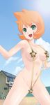  1girl breasts bule green_eyes gym_leader highres kasumi_(pokemon) long_image navel nintendo nipples orange_hair pokemon pokemon_(game) pokemon_hgss sling_bikini staryu swimsuit tall_image 