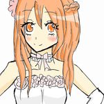  1girl bare_shoulders beelzebub_(manga) blush braid breasts choker flower hanazawa_yuka long_hair orange_eyes orange_hair ribbon smile 