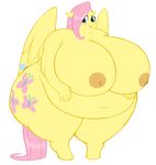  anthro anthrofied belly big_breasts breasts butt chubby cutie_mark equine female fluttershy_(mlp) friendship_is_magic gut hair huge_breasts invalid_tag looking_at_viewer mammal mane morbidly_obese my_little_pony navel nipples nude obese overweight pegasus plain_background solo toxicko white_background wings 
