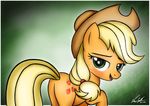  applejack_(mlp) blonde_hair blush cowboy_hat cutie_mark ep-777 ep777 equine female feral freckles friendship_is_magic green_eyes hair hat horse inviting looking_at_viewer looking_back mammal my_little_pony open_mouth pony seductive solo tongue 