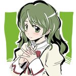  :&gt; blush green_eyes green_hair hands_clasped long_hair mahou_shoujo_madoka_magica mukiki own_hands_together school_uniform shizuki_hitomi smile solo 