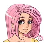  eyelashes fluttershy freckles green_eyes lips long_hair maniacpaint my_little_pony my_little_pony_friendship_is_magic personification pink_hair smile solo upper_body 