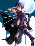  bare_shoulders between_fingers black_keys blue_eyes blue_hair ciel full_body full_moon glasses gloves highres melty_blood moon nun pile_bunker powerd_ciel seventh_holy_scripture shingo_(missing_link) shoes short_hair skirt solo sword tattoo thighhighs torn_clothes tsukihime weapon zettai_ryouiki 
