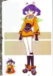  ankle_boots black_gloves blush boots breasts fingerless_gloves full_body gloves grandia grandia_ii highres kanoe_youshi looking_at_viewer medium_breasts official_art pantyhose purple_eyes purple_hair scan standing tio_(grandia) twintails white_legwear 