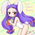  animal_ears ayase_yue bare_legs brown_eyes bunny_ears bunny_girl bunny_tail bunnysuit carrot engrish flat_chest high_heels long_hair lowres mahou_sensei_negima! purple_hair ranguage shoes sipping solo sotto tail 