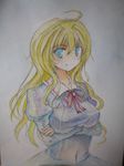  ahoge blonde_hair blue_eyes highres maribel_hearn solo taji_(crowview) touhou traditional_media watercolor_(medium) 