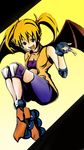  arcana_heart bad_id bad_pixiv_id bat_wings blonde_hair demon_girl elbow_pads fingerless_gloves gakkun gloves inline_skates knee_pads lilica_felchenerow pointy_ears roller_skates skates smile solo spandex twintails wings 