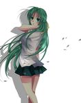  bad_id bad_pixiv_id green_eyes green_hair hair_ribbon half_updo higurashi_no_naku_koro_ni long_hair ribbon solo sonozaki_shion tsukioka_tsukiho 