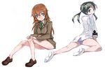  bad_id bad_pixiv_id black_hair blue_eyes brown_hair charlotte_e_yeager francesca_lucchini green_eyes kirisato_itsuki multiple_girls panties sitting strike_witches striped striped_panties twintails underwear world_witches_series 