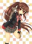  bad_id bad_pixiv_id bow brown_hair cat hanabana_tsubomi highres little_busters! long_hair natsume_rin pink_bow ponytail red_eyes school_uniform solo very_long_hair 