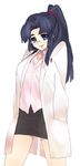  alternate_costume asakura_ryouko bespectacled blue_eyes blue_hair glasses labcoat long_hair pencil_skirt ponytail skirt solo suzumiya_haruhi_no_yuuutsu tashimo 