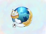  animal_ears blonde_hair earth firefox fox_tail hat icon long_sleeves myumoon os-tan parody pillow_hat solo tail touhou wide_sleeves yakumo_ran 